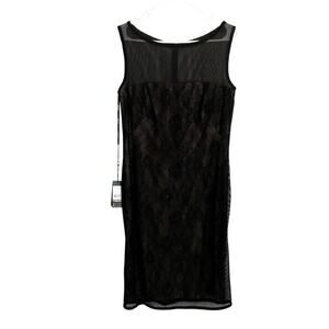 Tadashi Shoji Illusion Mesh Overlay Lace Sleeveless Black Nude Dress Sz 12